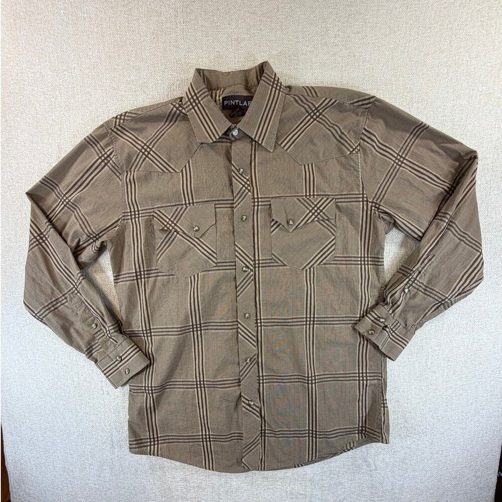 Pintlar Men's XL Brown Plaid Long Sleeve Pearl Snap Western Cowboy Shirt Rodeo